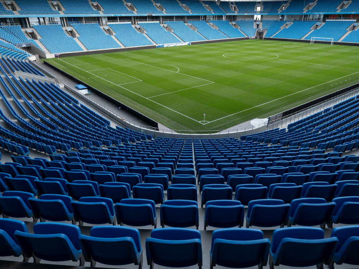 Blue stadium seating and a football pitch in Malmö
